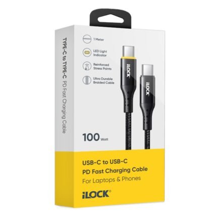 وصلة شاحن مضئ قماش 100 وات Type-C to Type-C